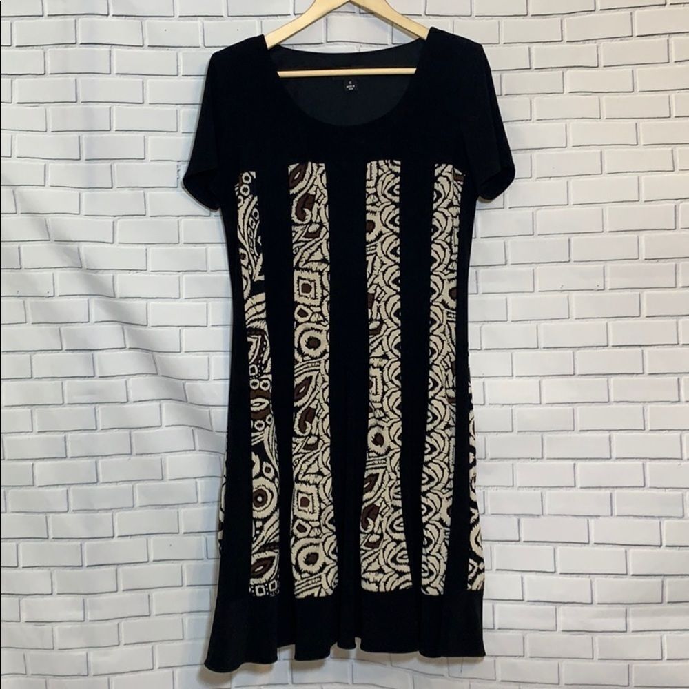 R & M Richards Black Print‎ Inset Mini Dress Sz 12